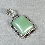 Silver Plated Aventurine Square Pendant - Ladies Necklace Charm with Taurus Stone (1.25 inch)