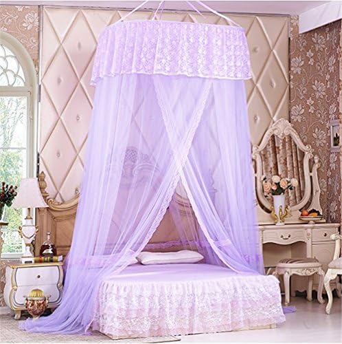 Jojoplaza Round Princess Lace Sequins Bed Curtain Dome Bed Canopy Netting Mosquito Net Purple