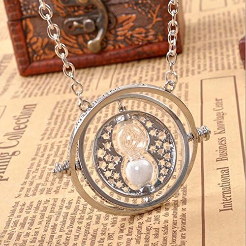 sunboshop Fashion Unisex Hermione Granger Rotating Spins Gold Hourglass Harry Potter Time Turner Pendant Necklace (Size: 50 cm, Color: Silver)