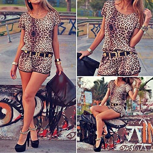 Vakind® Women Sexy Short Sleeve Leopard Jumpsuit Short Rompers Oversized (XL=US10)