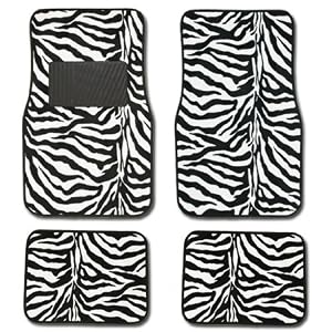 Zebra Black & White Carpet Car Floor Mats