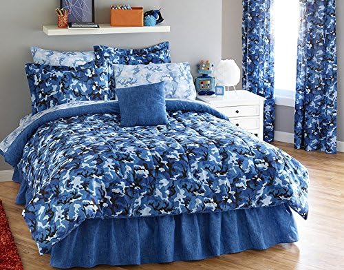 Bright Blue Camouflage Army Boys Full Double Comforter Set (8 Piece Bed In A Bag) FH + BONUS HOMEMADE WAX MELT!