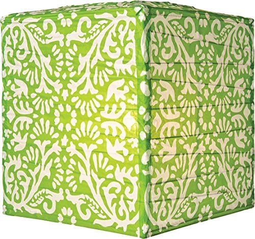 Luna Bazaar Grass Green Block Printed Square Paper Lantern