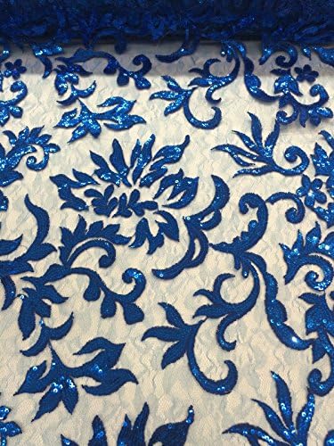Royal Blue Fire Flame Sequins Fabric Matching Mesh 55" Wide Fabric Sold By Yard