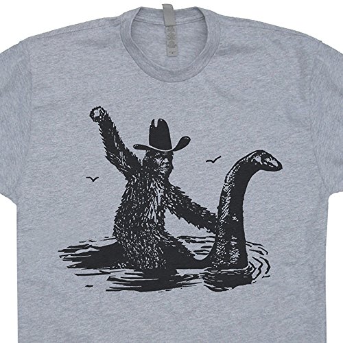 XL - Bigfoot Riding On Nessie T Shirt Loch Ness Monster Funny Shirt Sasquatch Shirtmandude Shirts