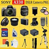 Sony Alpha A330 Digital SLR with 18-55mm Lens + HUGE ACCESSORIES PACKAGE INCLUDING WIDE ANGLE MACRO LENS + 2X TELEPHOTO + 3 PC FILTER KIT + 8GB SDHC MEMORY CARD + 2x EXTENDED LIFE BATTERIES + 2 CARRYING CASES + TRIPOD + MONOPOD & MUCH MORE!!