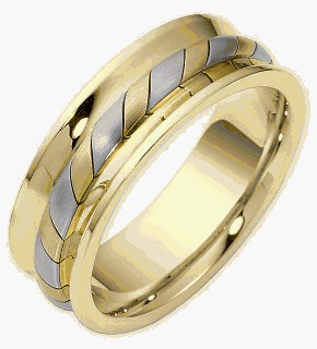 7.5mm Woven Style Two-Tone 18 Karat Gold Comfort Fit Wedding Band Ring