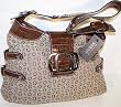 GUESS HANDBAGS, Guess Signs Atomic Logo Satchel w/ Studs (Mocha Brown)