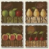 Set of 4 Ceramic Tumbled Stone Fruit For Sale Art Magnets