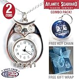 Silver Finish Owl Pocket Watch Necklace Chain Jewelry with The Official Atlantic Seaboard Trading Co. Key Chain -- COMBO PACK