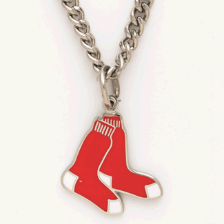Boston Red Sox Silver Tone Chain Necklace with Socks Logo Pendant