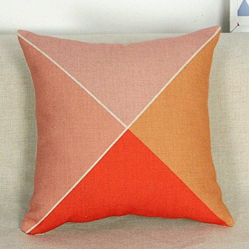 Miss Mango Modern Geometry Stripe Simple Sofa Cushion for Leaning on of Cotton and Linen Set of Creative Office Pillow Case 18" x 18" Red and Orange Triangle