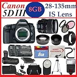 Canon EOS 5D Mark III with Canon 28-135mm Lens + SSE PRO Monster Battery Grip, Lens & Tripod Complete Accessories Package (Everything you Need)