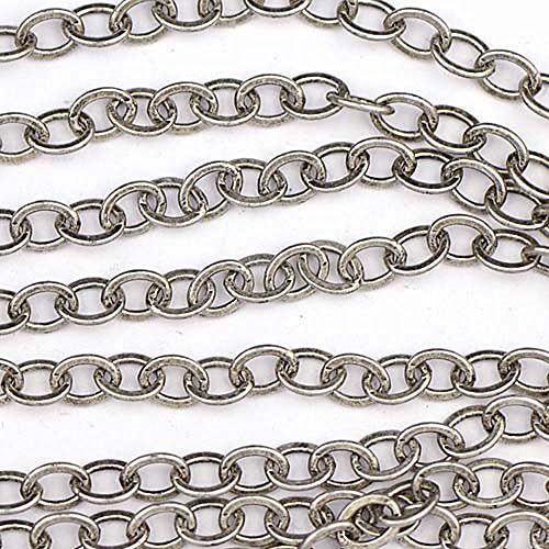 Chainologie Antique Silver-Plated Chain _#77: 3.5 x 2.25 mm Small Flat Oval Cable Chain (Per 25-foot spool/hank)