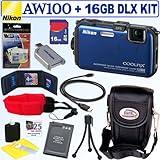 Nikon Coolpix AW100 16 MP CMOS Waterproof Digital Camera (Blue) + EN-EL12 B ....