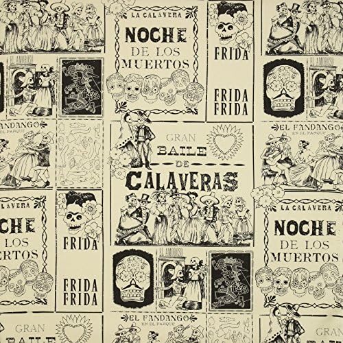 Alexander Henry Fabric by the Yard Folklorico Baile de Calaveras Dark Tea and Sepia