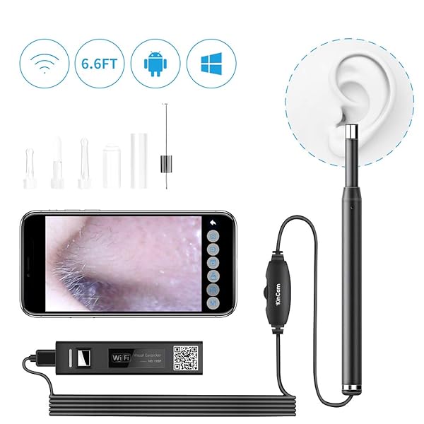 Wireless Otoscope, Kincam WiFi Ear Endoscope 1.3MP Digital Ear Scope Inspection Camera with 6