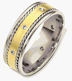7.5mm 14 Karat Two-Tone Gold Diamond Rope Style Band