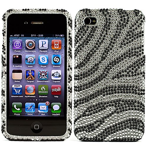 iPhone 4 Diamond Crystal * Sparkling* Snap on Cover + USB Car Charger + Mirror Screen Protector + Wisdom * Courage Wristband