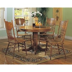 5PCS Country Solid Oak Nostalgia Round Dining Table and 4 Chairs Set by 