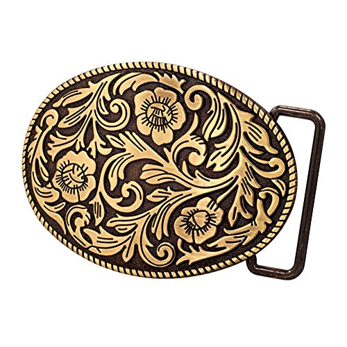 Buckle Rage Adult Womens Ornate Flowers Western Cowgirl Oval Belt Buckle Bronze