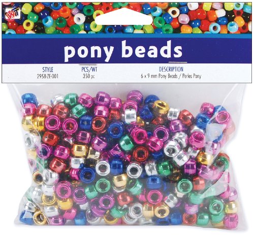 Blue Moon Pony Beads 6-Millimeter-by-9-Millimeter, Package of 350, Metallic Multi