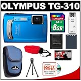 Olympus Tough TG-310 Shock & Waterproof Digital Camera (Blue) with 8GB Card + Battery + Case + Accessory Kit