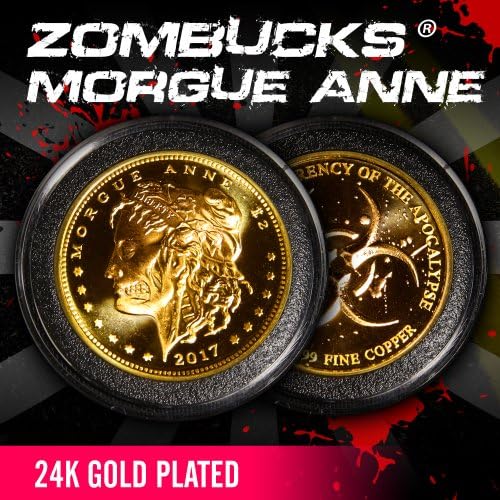 ZOMBUCKS MORGUE ANNE - 24K GOLD PLATED - 1oz .999 Pure Copper Bullion ZOMBIE Apocalypse Round Coin (Limited GOLD Production - RARE)