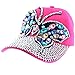 Elonmo Cute Big Butterfly Baseball Cap Jewel Rhinestone Bling Hats Jeans Wash Denim (Hot Pink)