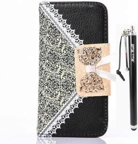 MaxMall Bow Lace Fashion Wallet Flip Feature with Credit/ID Card Slots/holder&strap Stand PU Leather Cover Case For Samsung Galaxy S5 MINI (not fit for Samsung Galaxy S5) - Black