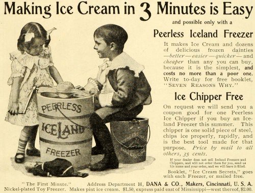 1899 Ad Dana Peerless Iceland Freezer Ice Cream Maker - Original Print Ad 1899 Ad Dana Peerless Iceland Freezer Ice Cream Maker - Original Print Ad