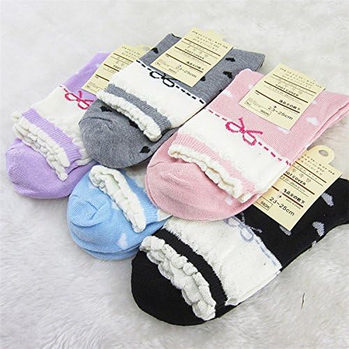 New! 5-Pair Fashion Candy Color Women Girls Loving Heart Print Mid Calf Socks Sport Socks (PINK)