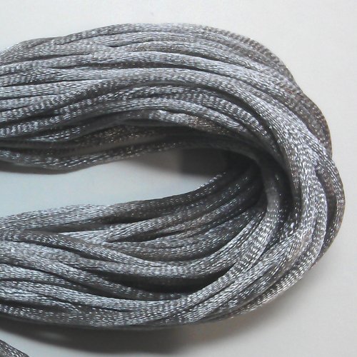 20 Yards(60feet) - 2mm(1/16") Silver/Grey Satin Rattail Cord Chinese/china Knot Rat Tail Jewelry Braid 100% Polyester