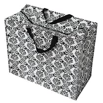 Jumbo reusable Storage Bag in Black and White Baroque design