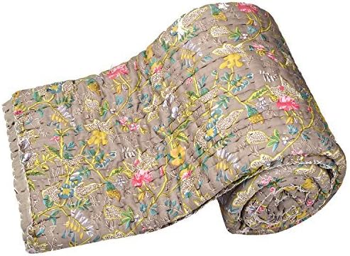Cnc India Abstract Cotton Jaipuri Single Bed Quilt-88X58 Cm Grey