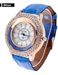 Fashion Round Case Quartz Watch Wristwatch Timepiece with Rhinestones Decor for Lady Female - Blue