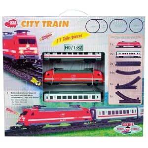 Dickie 3563900 City Train, Lok mit 2 Personenwagen für H0, Maßstab 1:87