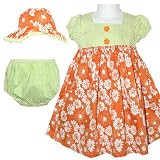 Dresses Online Shop Ranking 3. Baby Girls Green/Orange Spots & Flowers Short Sleeved Dress With Matching Pants & Sun Hat 3 Piece Set (12-18 Months)