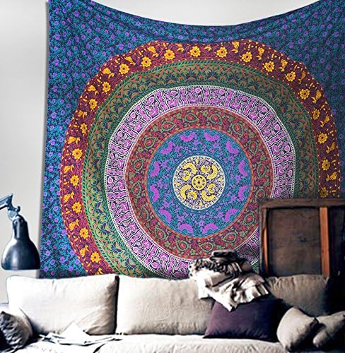 Large Hippie Tapestry, Hippy Mandala Bohemian Tapestries, Indian Dorm Decor, Psychedelic Tapestry Wall Hanging Ethnic Decorative Urban Tapestry (90x90 inches) (Multi Color)