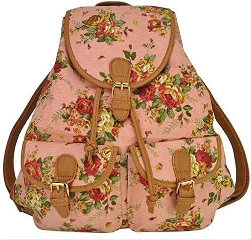 Tai523 Women Girls Floral Canvas School Book Satchel Travel Backpacks Rucksack (Pink)