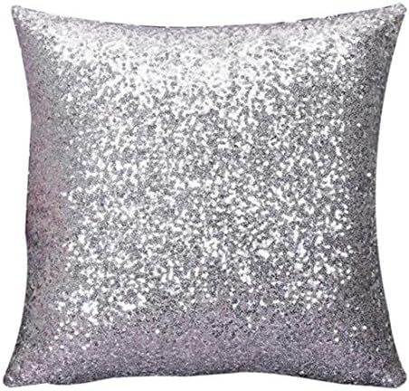 OUBAO Solid Color Glitter Sequins Pillow Case Cafe Home Decor Cushion Covers (Silver)