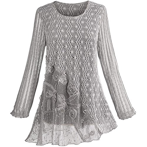 Women's Greige Tunic Sweater - Soft Gray Lacey Knit Top