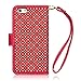 iPhone 6S Case, Terrapin [Red] [Etched Floral Pattern] Textured PU Leather Wallet Case with Card Slots ID Window Cash Compartment and Detachable Wrist Strap Case for iPhone 6 / 6S - Red