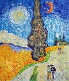 Oil Painting: Road with Cypress and Star: Vincent van Gogh Hand-Painte