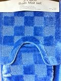 3 Piece Sky Blue Check Bathroom Rug/Mat, Contour & Lid Cover Set