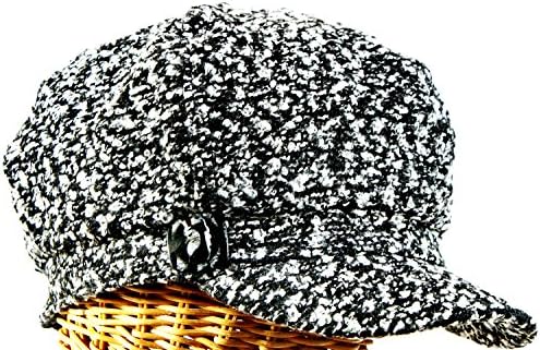 Tweed Mix Newsboy Cap with Button Accent