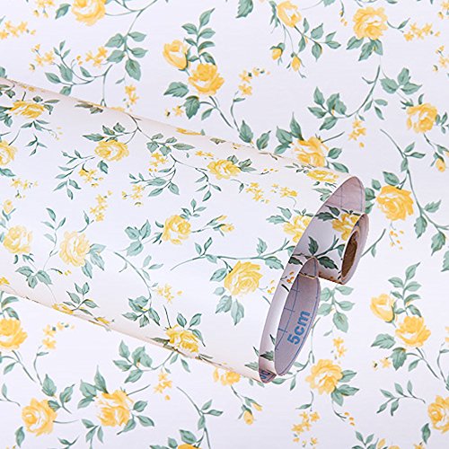 iHappy Self-Adhesive PVC Shelf Liner Drawer Contact Paper,17x78 Inches, Yellow Peony