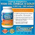 #1 Omega 3 Fish Oil Capsules - Triple Strength Omega 3 GOLD - 1200mg, 180 Softgels (Contains 1,060 mg of Omega 3 per Softgel) (Pharmaceutical Grade) (1000mg EPA + DHA)