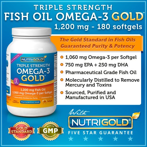 #1 Omega 3 Fish Oil Capsules - Triple Strength Omega 3 GOLD - 1200mg, 180 Softgels (Contains 1,060 mg of Omega 3 per Softgel) (Pharmaceutical Grade) (1000mg EPA + DHA)