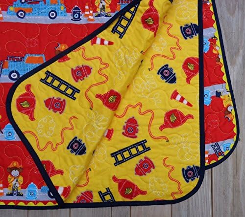 Pinewater Quilting Crib Size Quilted Blanket Fireman Theme 38 x 47 Inches